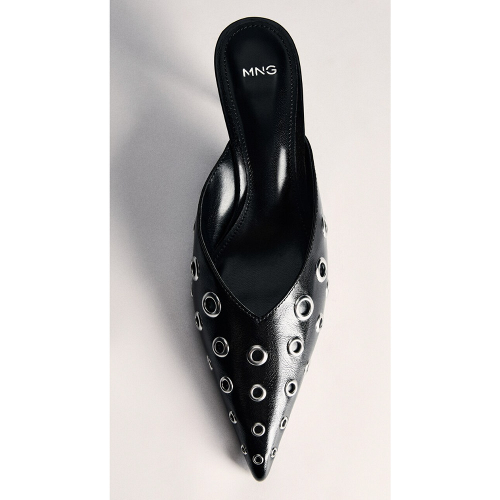 MANGO MNG BLACK EVE EYELET POINTED TOE MULE PUMPS HEELS HEELED SHOES 37 6.5 - Picture 6 of 8